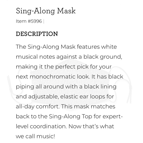 NEW! CABI Singalong Mask, Cloth, NEW IN BAG (bag never opened), style #5996, S21 - Picture 7 of 10